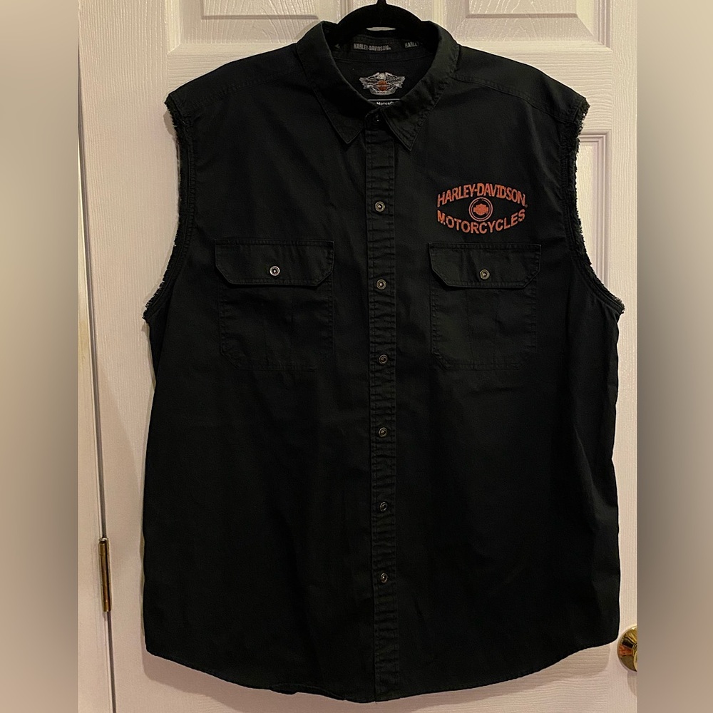 Harley-Davidson Button-down Frayed Sleeveless Shirt Men’s Size XL